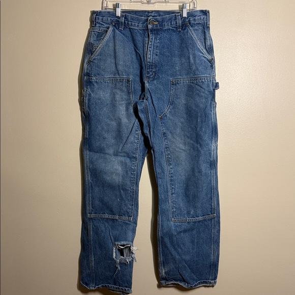 Vintage Carhartt B73 DST 36X32 Loose Original Fit Double Knee Denim Logger Jeans